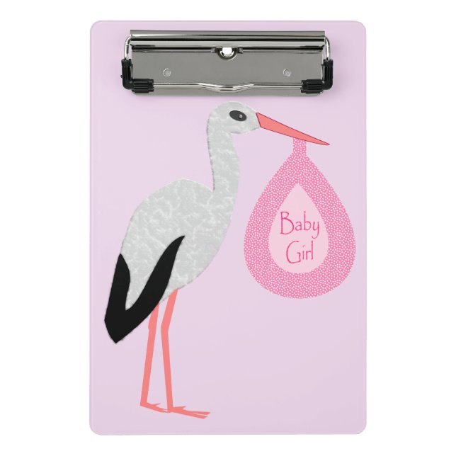 Pretty Pink Baby Girl Stork Mini Clipboard (Front)
