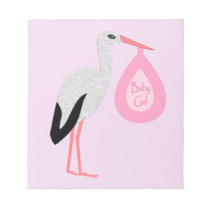 Pretty Pink Baby Girl Stork Notepad