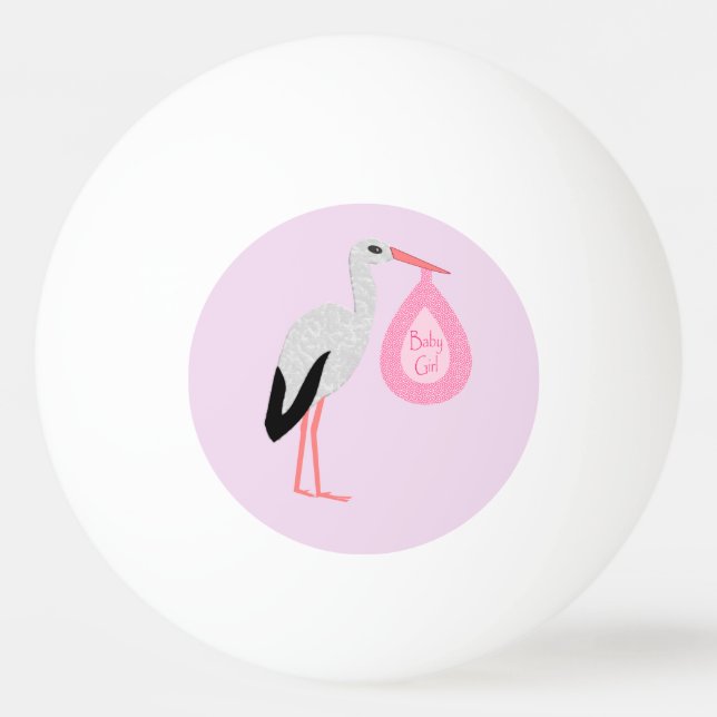 Pretty Pink Baby Girl Stork Ping Pong Ball (Front)