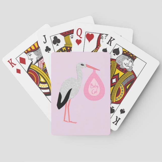 Pretty Pink Baby Girl Stork Playing Cards (Back)