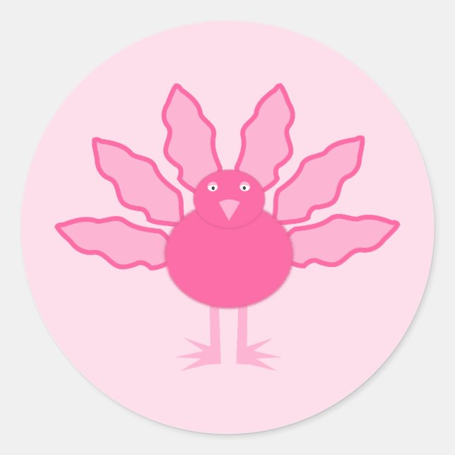 Pretty Pink Baby Girl Thanksgiving Turkey Classic Round Sticker (Front)