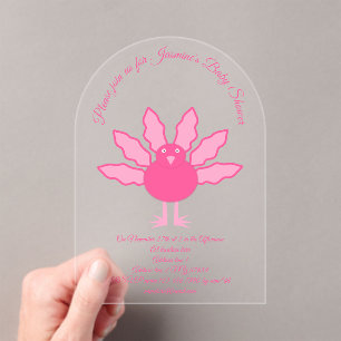 Pretty Pink Baby Girl Thanksgiving Turkey Custom Acrylic Invitations