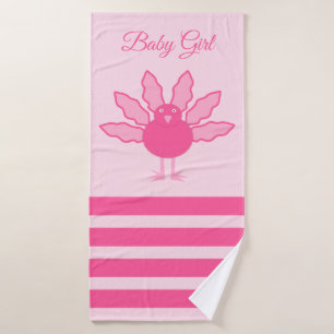 Pretty Pink Baby Girl Thanksgiving Turkey Custom Bath Towel