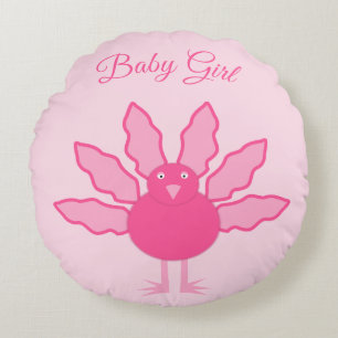 Pretty Pink Baby Girl Thanksgiving Turkey Custom Round Pillow