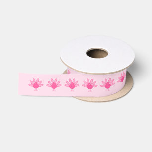 Pretty Pink Baby Girl Thanksgiving Turkey Pattern Satin Ribbon
