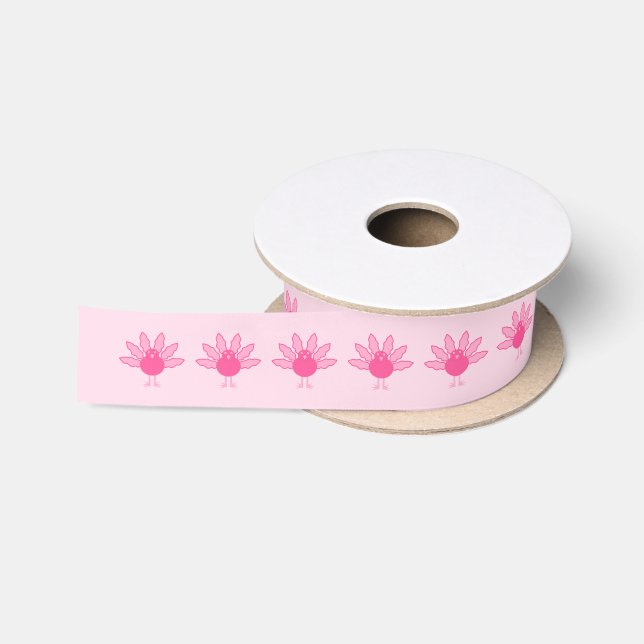 Pretty Pink Baby Girl Thanksgiving Turkey Pattern Satin Ribbon (Spool)