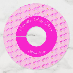 Pretty Pink Baby Girl Unicorn Baby Shower Custom Wine Glass Tag