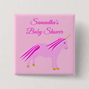 Pretty Pink Baby Girl Unicorn Custom Baby Shower 2 Inch Square Button