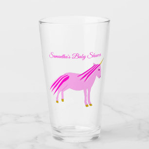 Pretty Pink Baby Girl Unicorn Custom Baby Shower Glass