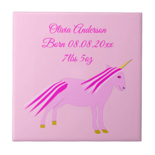 Pretty Pink Baby Girl Unicorn Custom Birth Tile