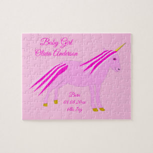 Pretty Pink Baby Girl Unicorn Custom New Baby Jigsaw Puzzle