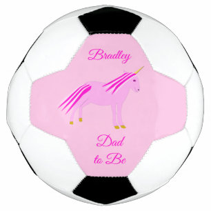 Pretty Pink Baby Girl Unicorn Dad to Be Custom Soccer Ball