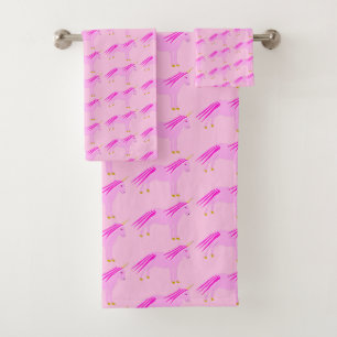 Pretty Pink Baby Girl Unicorn Patterned Bath Towel Set