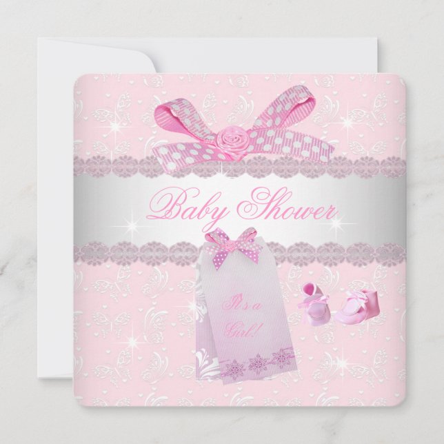 Pretty Pink Baby Shower Girl Booties Invitation (Front)