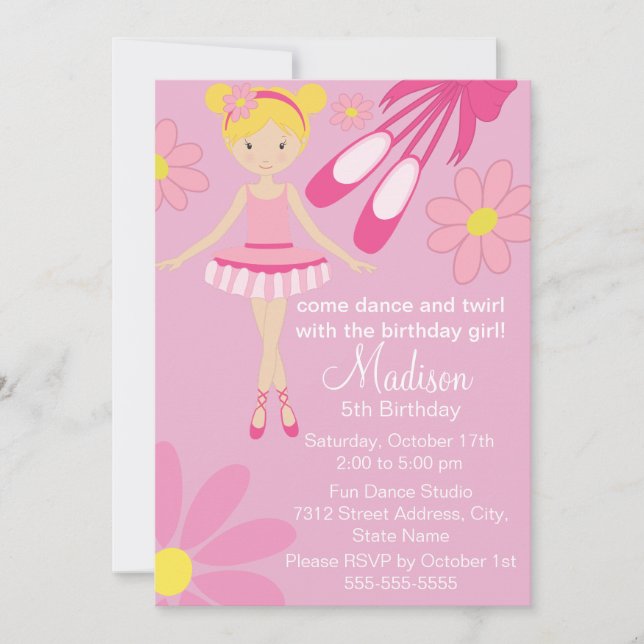 Pretty Pink Ballerina Dance Birthday Invitation (Front)