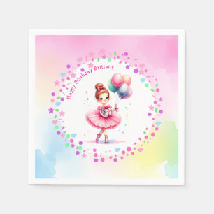 Pretty Pink Ballerina Girl's Birthday Party Napkin