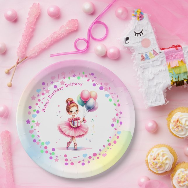 Pretty Pink Ballerina Girl's Birthday Party Paper Plate (Party)