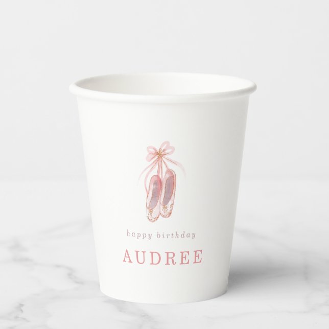 Pretty Pink Ballerina Shoes Birthday Party Paper Cups (Front)