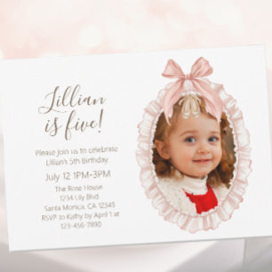 Pretty Pink Ballet Girls Fifth Birthday Photo Invitation