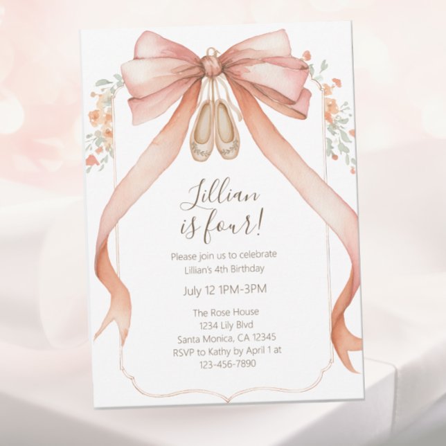 Pretty Pink Ballet Girls Fourth Birthday Invitation (Creator Uploaded)