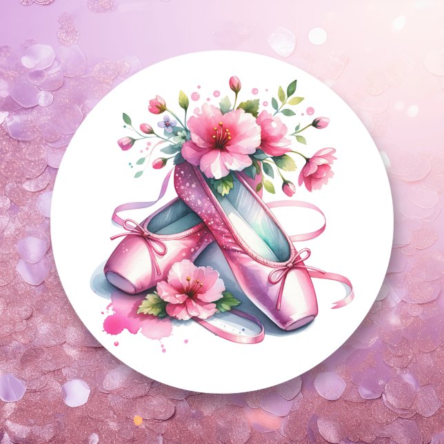 Pretty Pink Ballet Shoes and Flowers  Classic Round Sticker (Creator Uploaded)