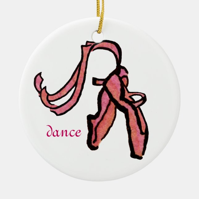 Pretty Pink Ballet Slippers Ceramic Ornament (Front)