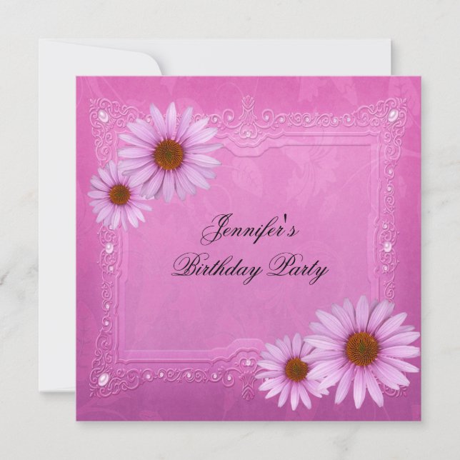 Pretty Pink Birthday Party Flowers Any Age Invitation (Front)