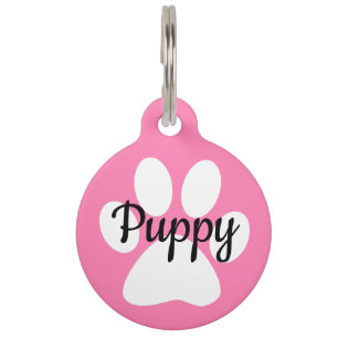 Pretty Pink Black and White Paw Print Pet Tag