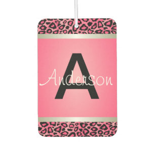 Pretty Pink & Black Leopard Animal Monogram Air Freshener