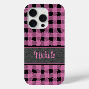 Pretty Pink & Black Plaid Personalized  iPhone 15 Pro Case