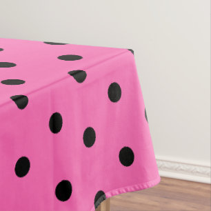 Pretty Pink Black Polka Dots Tablecloth