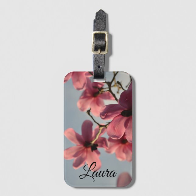 Pretty Pink Blossom Elegant Personalised Luggage Tag (Front Vertical)