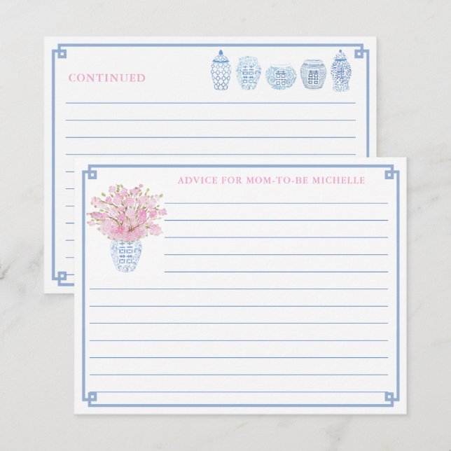 Pretty Pink & Blue Baby Shower Advice For Mom Card (Front/Back)