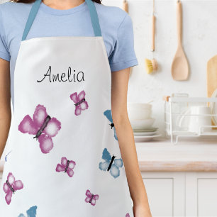 Pretty Pink Blue Butterfly All-Over Print Apron