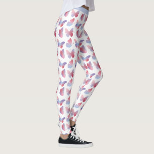 Pretty Pink Blue Butterfly Design Pastel Pattern Leggings