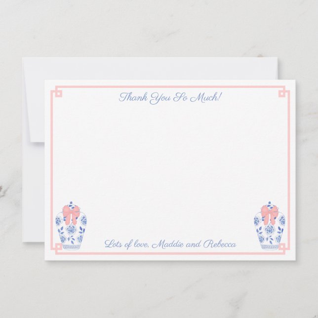 Pretty Pink Blue Chinoiserie Baby Shower Picture Card (Front)