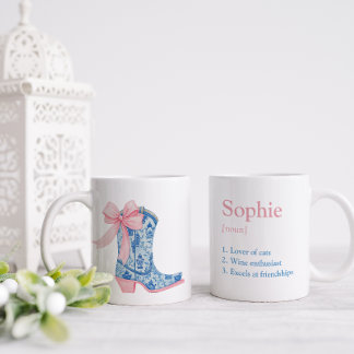 Pretty Pink & Blue Chinoiserie Western Boot Friend Coffee Mug