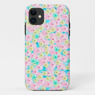 Pretty Pink Blue Floral Daisies  iPhone 11 Case