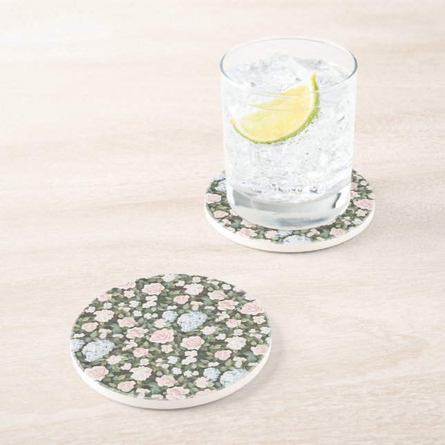 Pretty Pink Blue Flowers Coaster (Side)