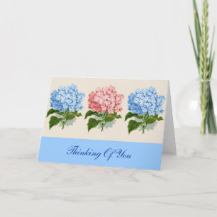 Pretty Pink Blue Hyrdangeas Thinking of You Custom Card