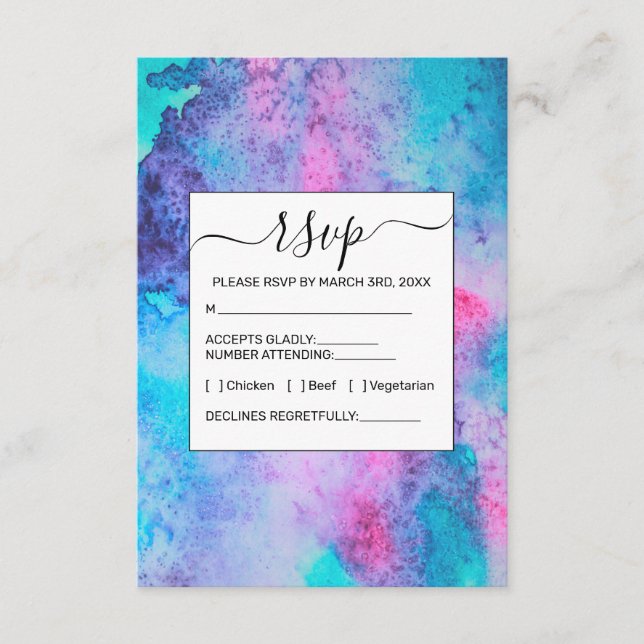 Pretty Pink Blue Purple Salty Watercolor Art Enclosure Card (Front)