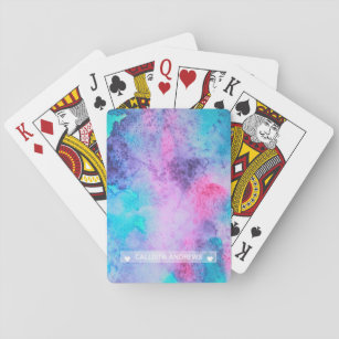 Pretty Pink Blue Purple Salty Watercolor Monogram Playing Cards