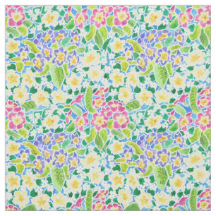 Pretty Pink Blue Yellow Primroses Floral Fabric