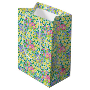 Pretty Pink, Blue Yellow Primroses Medium Gift Bag