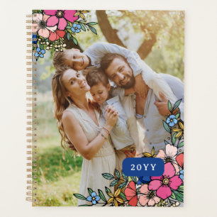Pretty Pink Blush Blue Flowers Family Photo Planner