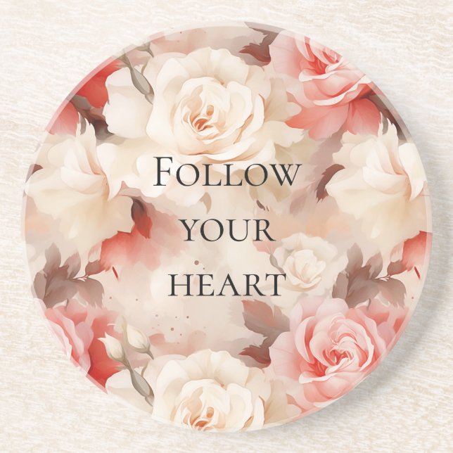 Pretty Pink Blush Cream Floral Bridal Shower Coaster (Front)