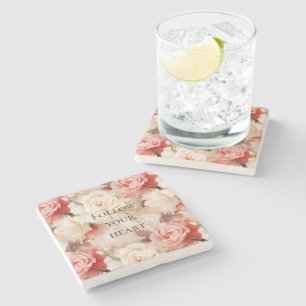 Pretty Pink Blush Cream Floral Bridal Shower Stone Coaster