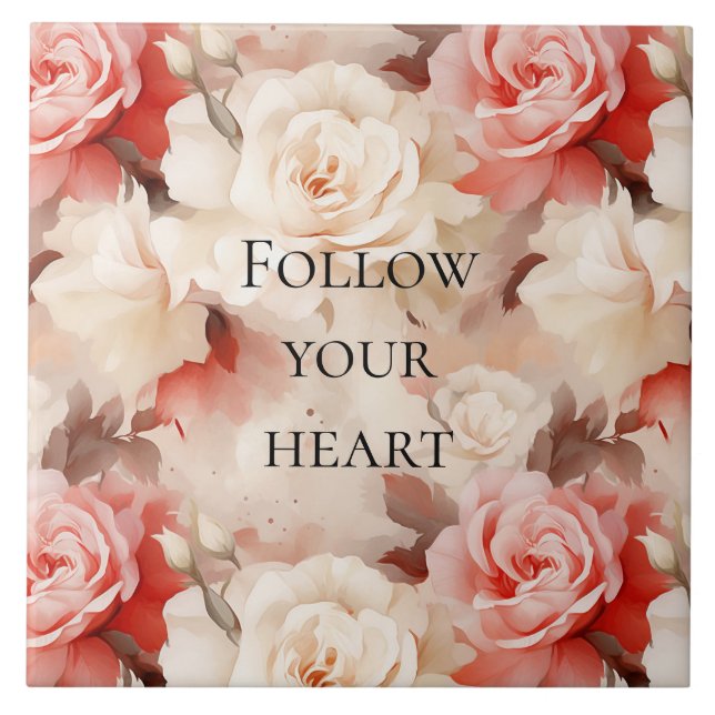 Pretty Pink Blush Cream Floral Bridal Shower Tile (Front)