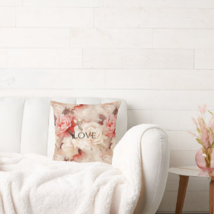 Pretty Pink Blush Cream Rose Floral Throw Pillow