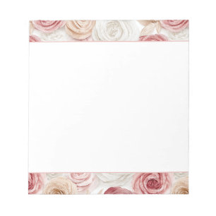 Pretty Pink Blush Cream White Flowers Notepad